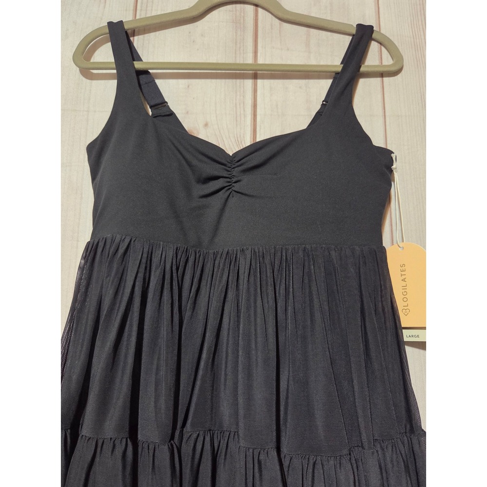Blogilates Sweetheart Babydoll Dress Black Tiered Mesh Skirt Inner Shorts Large - Picture 3 of 7